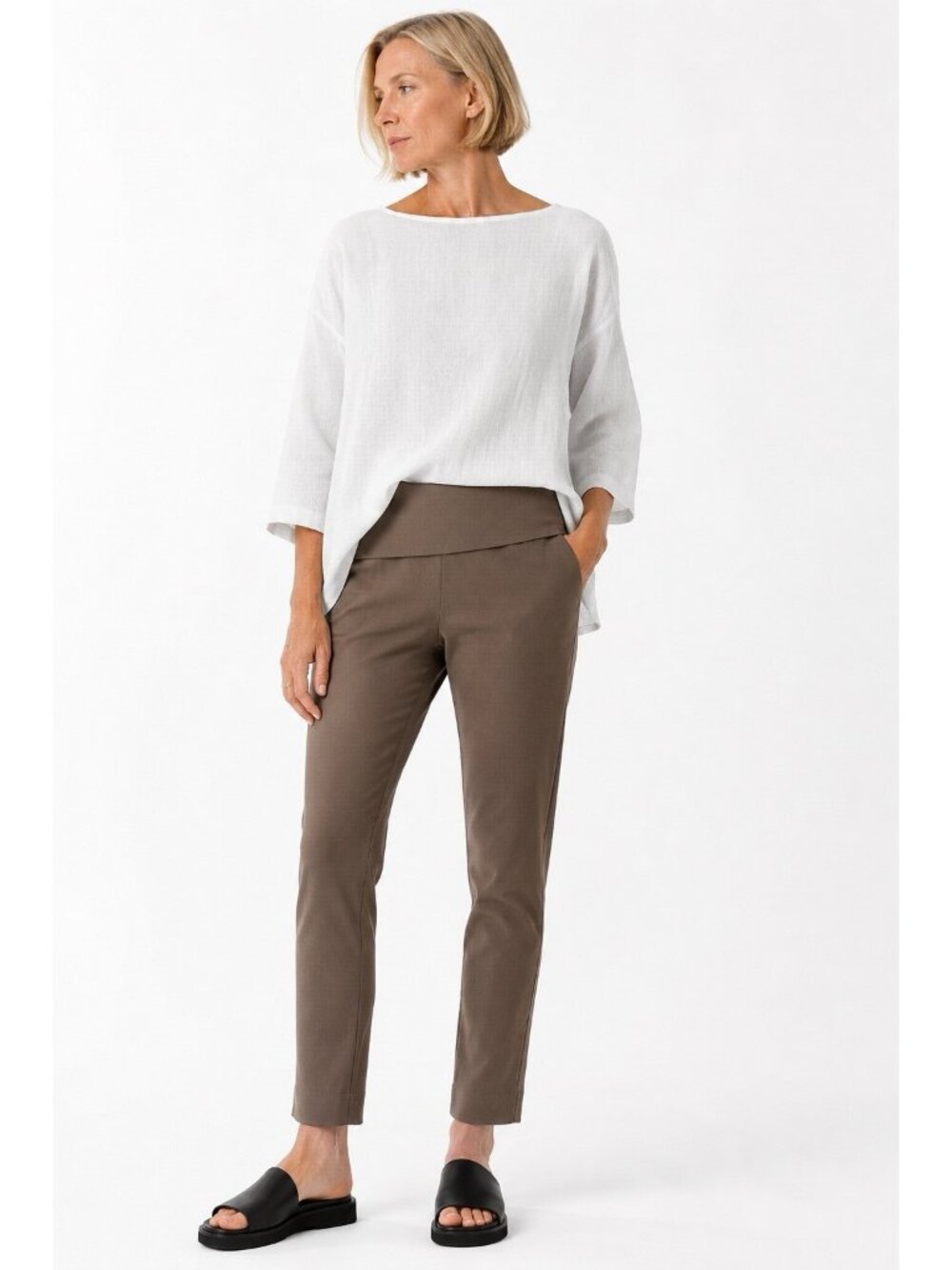 Bitte Kai Rand XS brown Foldover Waist Stretch Pant Pull On Slim lagenlook